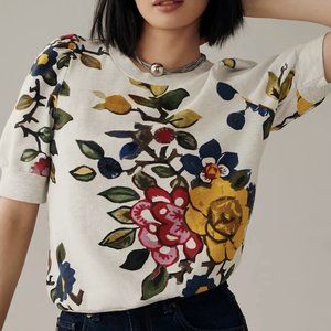Anthropologie T.La Multicolor Floral Print Puff Short Sleeve Pullover Top